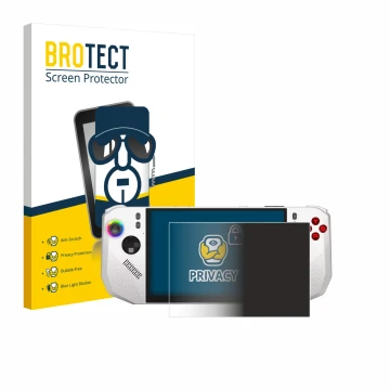 Vorderseite einer Produktverpackung mit dem Markenlogo BROTECT. Daneben ist das Gerät MSI Claw A8 BZ2EM mit dem zugehörigen Di