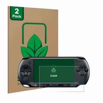 Vorderseite einer Produktverpackung mit dem Markenlogo ScreenLeaf. Daneben ist das Gerät Sony PSP Street E1004 mit dem zugehör