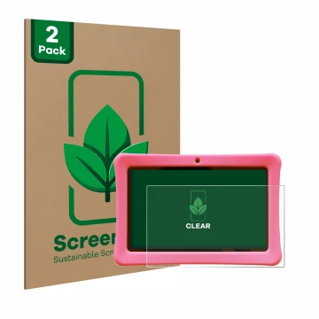 Vorderseite einer Produktverpackung mit dem Markenlogo ScreenLeaf. Daneben ist das Gerät Contixo Kids 7