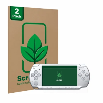 Vorderseite einer Produktverpackung mit dem Markenlogo ScreenLeaf. Daneben ist das Gerät Sony PSP 2004 mit dem zugehörigen Dis