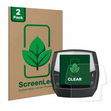 Vorderseite einer Produktverpackung mit dem Markenlogo ScreenLeaf. Daneben ist das Gerät Bosch Intuvia Active Line mit dem zug