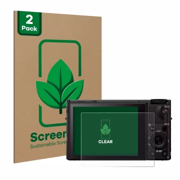 Vorderseite einer Produktverpackung mit dem Markenlogo ScreenLeaf. Daneben ist das Gerät Sony Cyber-Shot DSC-RX100 III mit dem