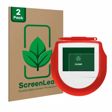 Vorderseite einer Produktverpackung mit dem Markenlogo ScreenLeaf. Daneben ist das Gerät Signotec Signature Pad Omega mit dem 