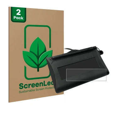 Vorderseite einer Produktverpackung mit dem Markenlogo ScreenLeaf. Daneben ist das Gerät Topaz T-LBK460-HSB-R mit dem zugehöri