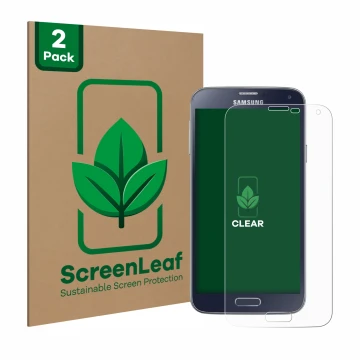 Vorderseite einer Produktverpackung mit dem Markenlogo ScreenLeaf. Daneben ist das Gerät Samsung Galaxy S5 Neo mit dem zugehör