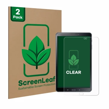 Vorderseite einer Produktverpackung mit dem Markenlogo ScreenLeaf. Daneben ist das Gerät Samsung Galaxy Tab A 10.1 2016 SM-T58