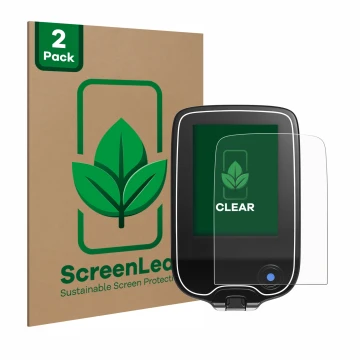 Vorderseite einer Produktverpackung mit dem Markenlogo ScreenLeaf. Daneben ist das Gerät Freestyle Libre mit dem zugehörigen D