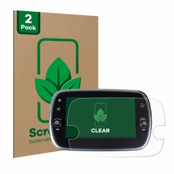 Vorderseite einer Produktverpackung mit dem Markenlogo ScreenLeaf. Daneben ist das Gerät Fiat 500 Abarth Uconnet 7