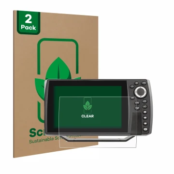 Vorderseite einer Produktverpackung mit dem Markenlogo ScreenLeaf. Daneben ist das Gerät Humminbird Helix 7 mit dem zugehörige