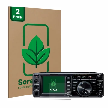 Vorderseite einer Produktverpackung mit dem Markenlogo ScreenLeaf. Daneben ist das Gerät Yaesu FT-991A mit dem zugehörigen Dis