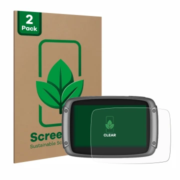 Vorderseite einer Produktverpackung mit dem Markenlogo ScreenLeaf. Daneben ist das Gerät TomTom Rider 550 mit dem zugehörigen 