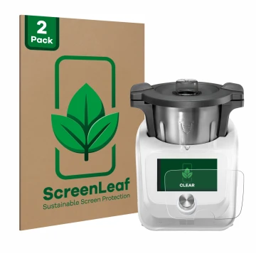 Vorderseite einer Produktverpackung mit dem Markenlogo ScreenLeaf. Daneben ist das Gerät SilverCrest Monsieur Cuisine Connect 