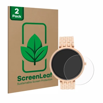 Vorderseite einer Produktverpackung mit dem Markenlogo ScreenLeaf. Daneben ist das Gerät Xlyne X-Watch Siona XW Fit mit dem zu