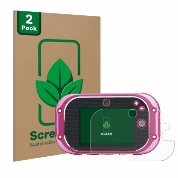 Vorderseite einer Produktverpackung mit dem Markenlogo ScreenLeaf. Daneben ist das Gerät Vtech Kidizoom Touch 5.0 2018 mit dem