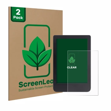Vorderseite einer Produktverpackung mit dem Markenlogo ScreenLeaf. Daneben ist das Gerät Tolino Shine 3 mit dem zugehörigen Di