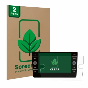 Vorderseite einer Produktverpackung mit dem Markenlogo ScreenLeaf. Daneben ist das Gerät Volkswagen Golf 7 2019 Discover Media