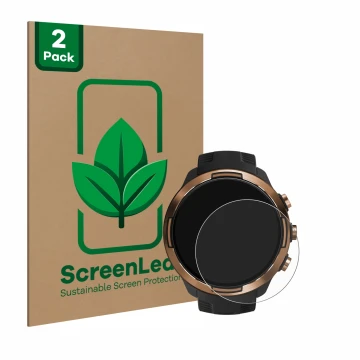 Vorderseite einer Produktverpackung mit dem Markenlogo ScreenLeaf. Daneben ist das Gerät Suunto 9 Baro mit dem zugehörigen Dis