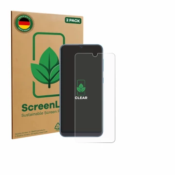 Vorderseite einer Produktverpackung mit dem Markenlogo ScreenLeaf. Daneben ist das Gerät Samsung Galaxy A40 mit dem zugehörige