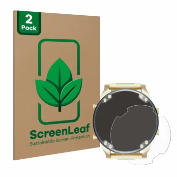 Vorderseite einer Produktverpackung mit dem Markenlogo ScreenLeaf. Daneben ist das Gerät Diesel DZ7333 Mr. Daddy 2.0 mit dem z
