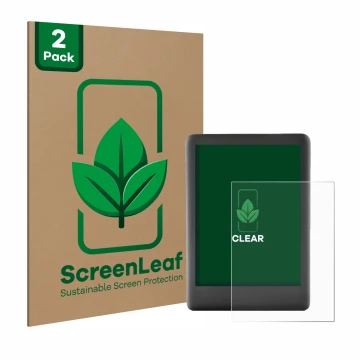 Vorderseite einer Produktverpackung mit dem Markenlogo ScreenLeaf. Daneben ist das Gerät Amazon Kindle 2019 (10. Gen.) mit dem