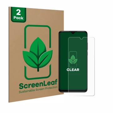 Vorderseite einer Produktverpackung mit dem Markenlogo ScreenLeaf. Daneben ist das Gerät Huawei P30 lite mit dem zugehörigen D