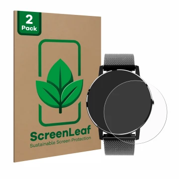 Vorderseite einer Produktverpackung mit dem Markenlogo ScreenLeaf. Daneben ist das Gerät Holalei Fitness Tracker 1.3