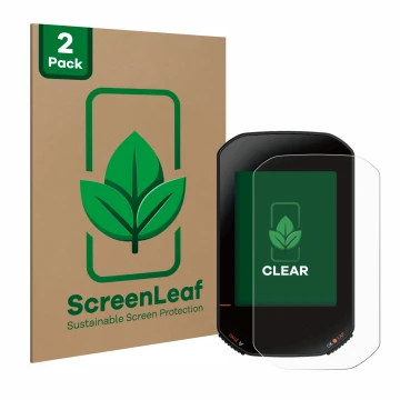 Vorderseite einer Produktverpackung mit dem Markenlogo ScreenLeaf. Daneben ist das Gerät Bryton Rider 420 mit dem zugehörigen 