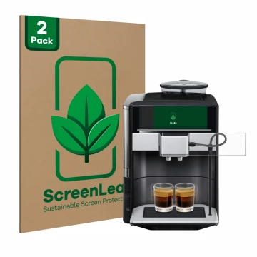 Vorderseite einer Produktverpackung mit dem Markenlogo ScreenLeaf. Daneben ist das Gerät Siemens EQ.6 plus s700 mit dem zugehö