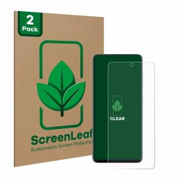 Vorderseite einer Produktverpackung mit dem Markenlogo ScreenLeaf. Daneben ist das Gerät Samsung Galaxy A51 mit dem zugehörige