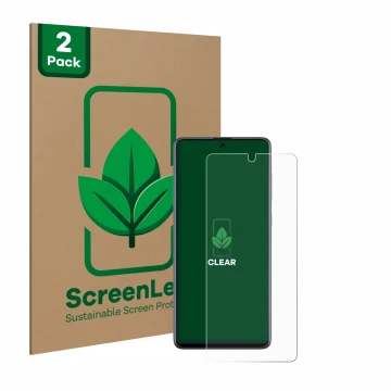 Vorderseite einer Produktverpackung mit dem Markenlogo ScreenLeaf. Daneben ist das Gerät Samsung Galaxy A71 mit dem zugehörige