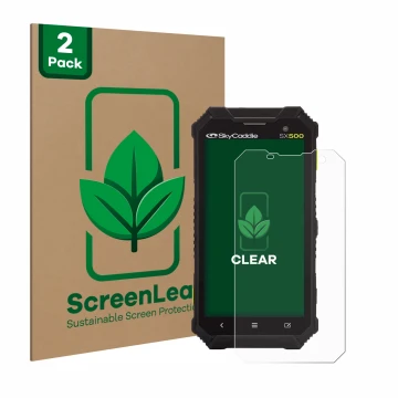 Vorderseite einer Produktverpackung mit dem Markenlogo ScreenLeaf. Daneben ist das Gerät SkyCaddie SX500 mit dem zugehörigen D
