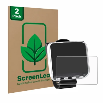 Vorderseite einer Produktverpackung mit dem Markenlogo ScreenLeaf. Daneben ist das Gerät Mares Genius mit dem zugehörigen Disp