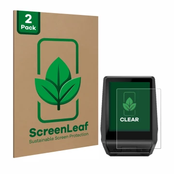 Vorderseite einer Produktverpackung mit dem Markenlogo ScreenLeaf. Daneben ist das Gerät Bosch Nyon 2020 mit dem zugehörigen D