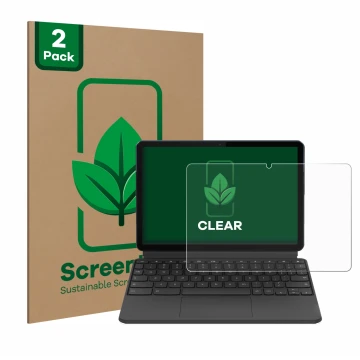 Vorderseite einer Produktverpackung mit dem Markenlogo ScreenLeaf. Daneben ist das Gerät Lenovo IdeaPad Duet Chromebook 10.1