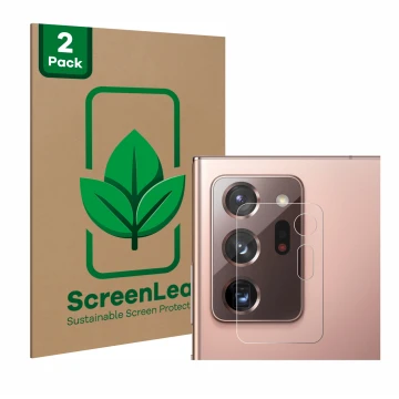 Vorderseite einer Produktverpackung mit dem Markenlogo ScreenLeaf. Daneben ist das Gerät Samsung Galaxy Note 20 Ultra 5G (NUR 
