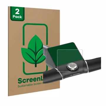 Vorderseite einer Produktverpackung mit dem Markenlogo ScreenLeaf. Daneben ist das Gerät Motocaddy M5 GPS Electric Trolley mit