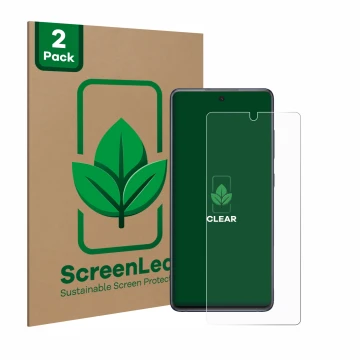 Vorderseite einer Produktverpackung mit dem Markenlogo ScreenLeaf. Daneben ist das Gerät Samsung Galaxy S20 FE 5G mit dem zuge