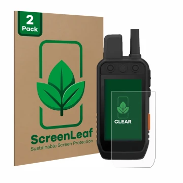 Vorderseite einer Produktverpackung mit dem Markenlogo ScreenLeaf. Daneben ist das Gerät Garmin Alpha 200 K mit dem zugehörige