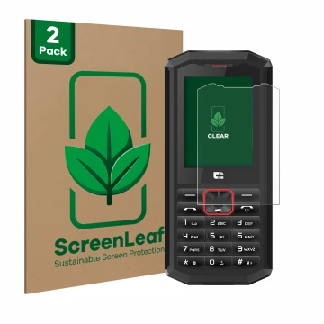 Vorderseite einer Produktverpackung mit dem Markenlogo ScreenLeaf. Daneben ist das Gerät Crosscall Spider X5 mit dem zugehörig