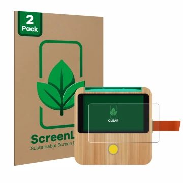 Vorderseite einer Produktverpackung mit dem Markenlogo ScreenLeaf. Daneben ist das Gerät tigerbox Touch mit dem zugehörigen Di