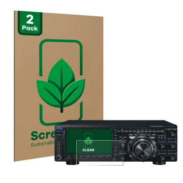 Vorderseite einer Produktverpackung mit dem Markenlogo ScreenLeaf. Daneben ist das Gerät Yaesu FT-DX101D mit dem zugehörigen D