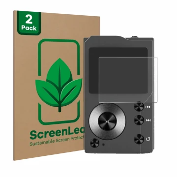 Vorderseite einer Produktverpackung mit dem Markenlogo ScreenLeaf. Daneben ist das Gerät Surfans F20 mit dem zugehörigen Displ