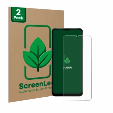 Vorderseite einer Produktverpackung mit dem Markenlogo ScreenLeaf. Daneben ist das Gerät Samsung Galaxy A12 mit dem zugehörige