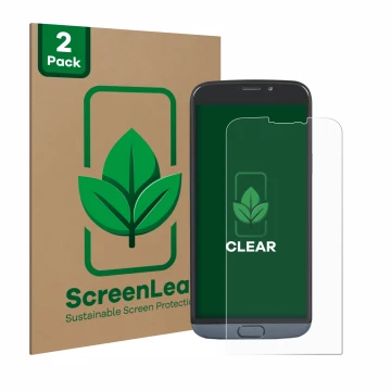 Vorderseite einer Produktverpackung mit dem Markenlogo ScreenLeaf. Daneben ist das Gerät Doro 8050 Plus mit dem zugehörigen Di