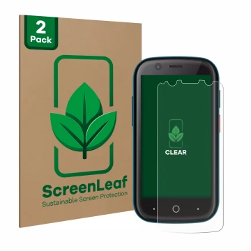 Vorderseite einer Produktverpackung mit dem Markenlogo ScreenLeaf. Daneben ist das Gerät Unihertz Jelly 2 mit dem zugehörigen 