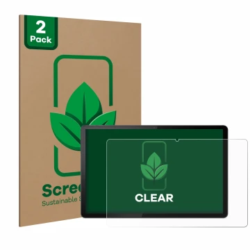 Vorderseite einer Produktverpackung mit dem Markenlogo ScreenLeaf. Daneben ist das Gerät Lenovo Tab P11 (im Querformat) mit de