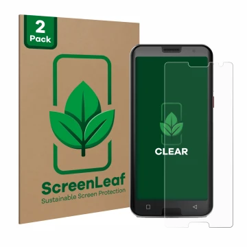 Vorderseite einer Produktverpackung mit dem Markenlogo ScreenLeaf. Daneben ist das Gerät Emporia Smart 5 mit dem zugehörigen D