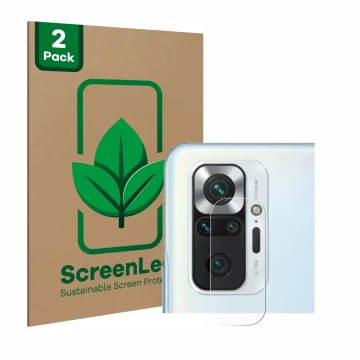 Vorderseite einer Produktverpackung mit dem Markenlogo ScreenLeaf. Daneben ist das Gerät Xiaomi Redmi Note 10 Pro (NUR Kameras