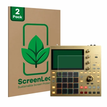 Vorderseite einer Produktverpackung mit dem Markenlogo ScreenLeaf. Daneben ist das Gerät Akai MPC One mit dem zugehörigen Disp