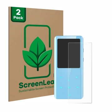 Vorderseite einer Produktverpackung mit dem Markenlogo ScreenLeaf. Daneben ist das Gerät AGPtek A19X mit dem zugehörigen Displ